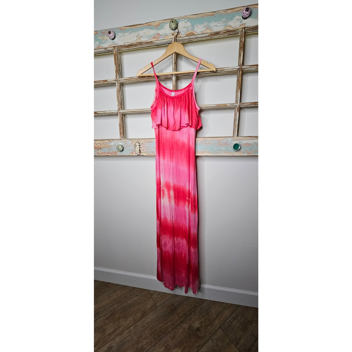 NWT White Mark Red/ Pink Tie Dye Spaghetti Strap Maxi Dress Size Large