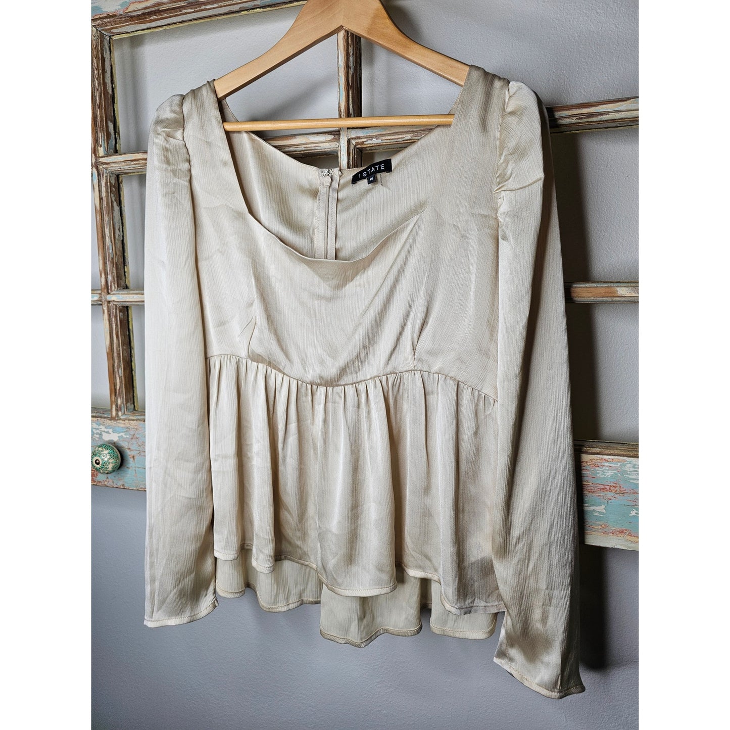 NWT 1.State Long Sleeve Squareneck Empire Top Ladies Size 16