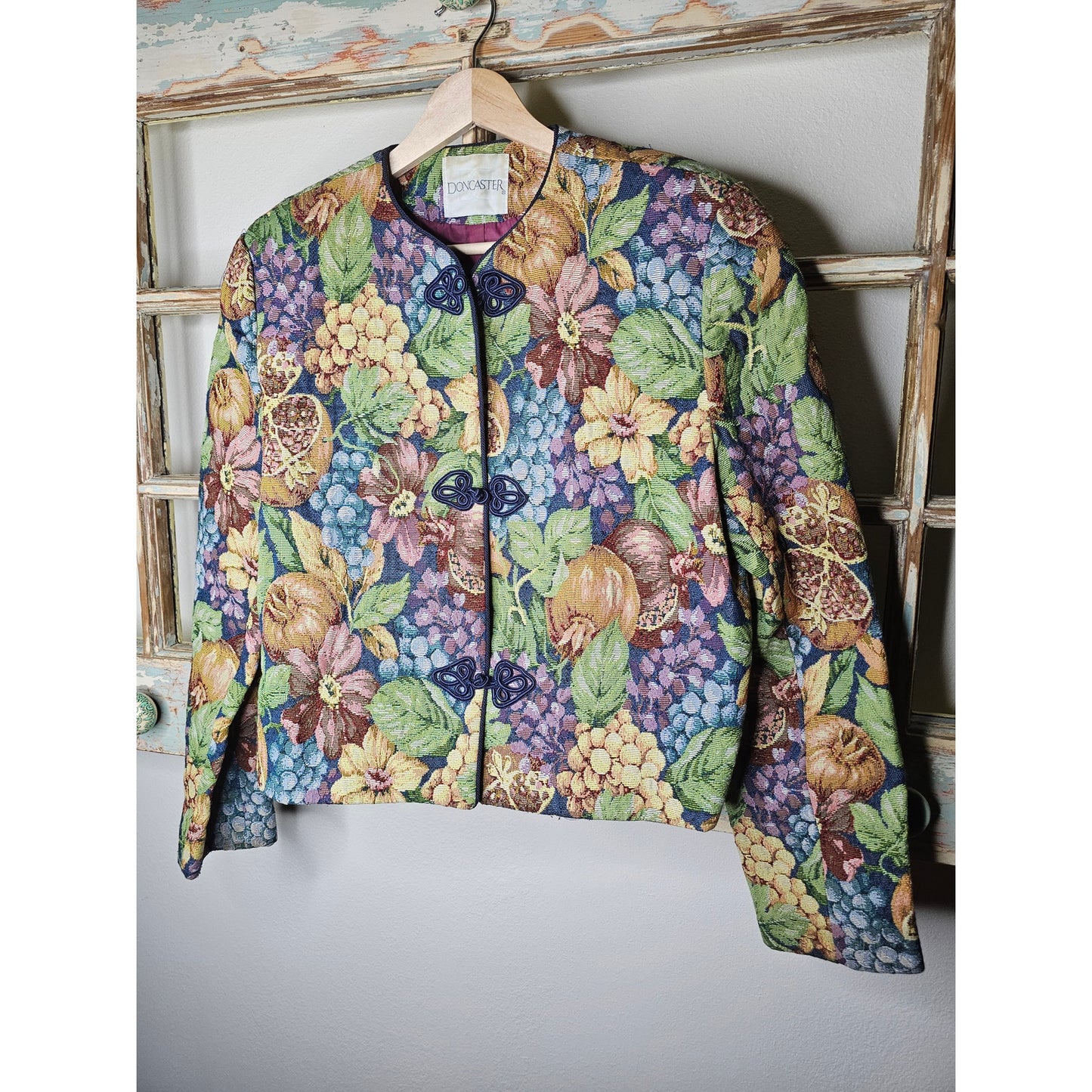 Vintage Don Caster 80's Fruit Brocade Cropped Blazer Ladies size Medium