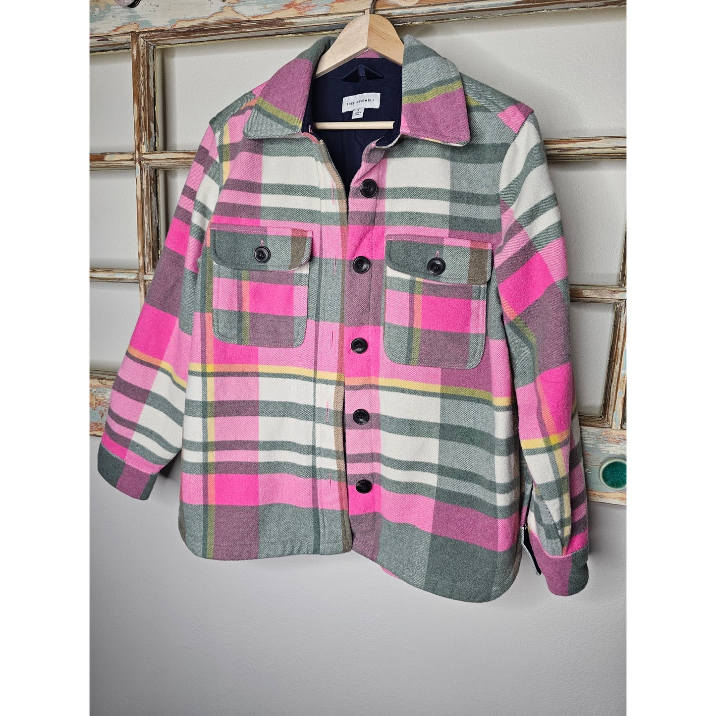 Free Assembly Pink/white/Gray Wool Blend Shacket Ladies size Small