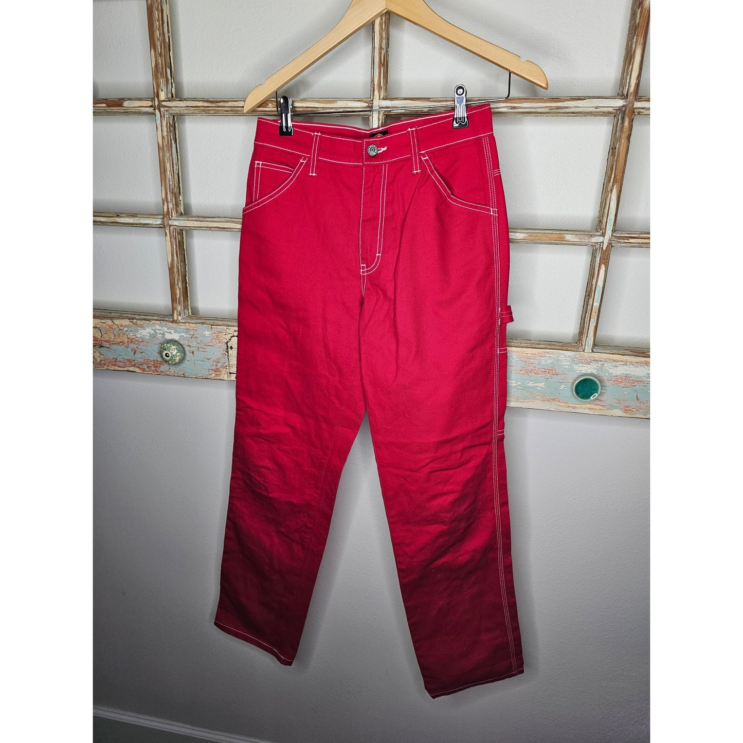 NWOT Dickies Red Carpenter Pants w/ white contrast stitch Ladies size 1 / 25