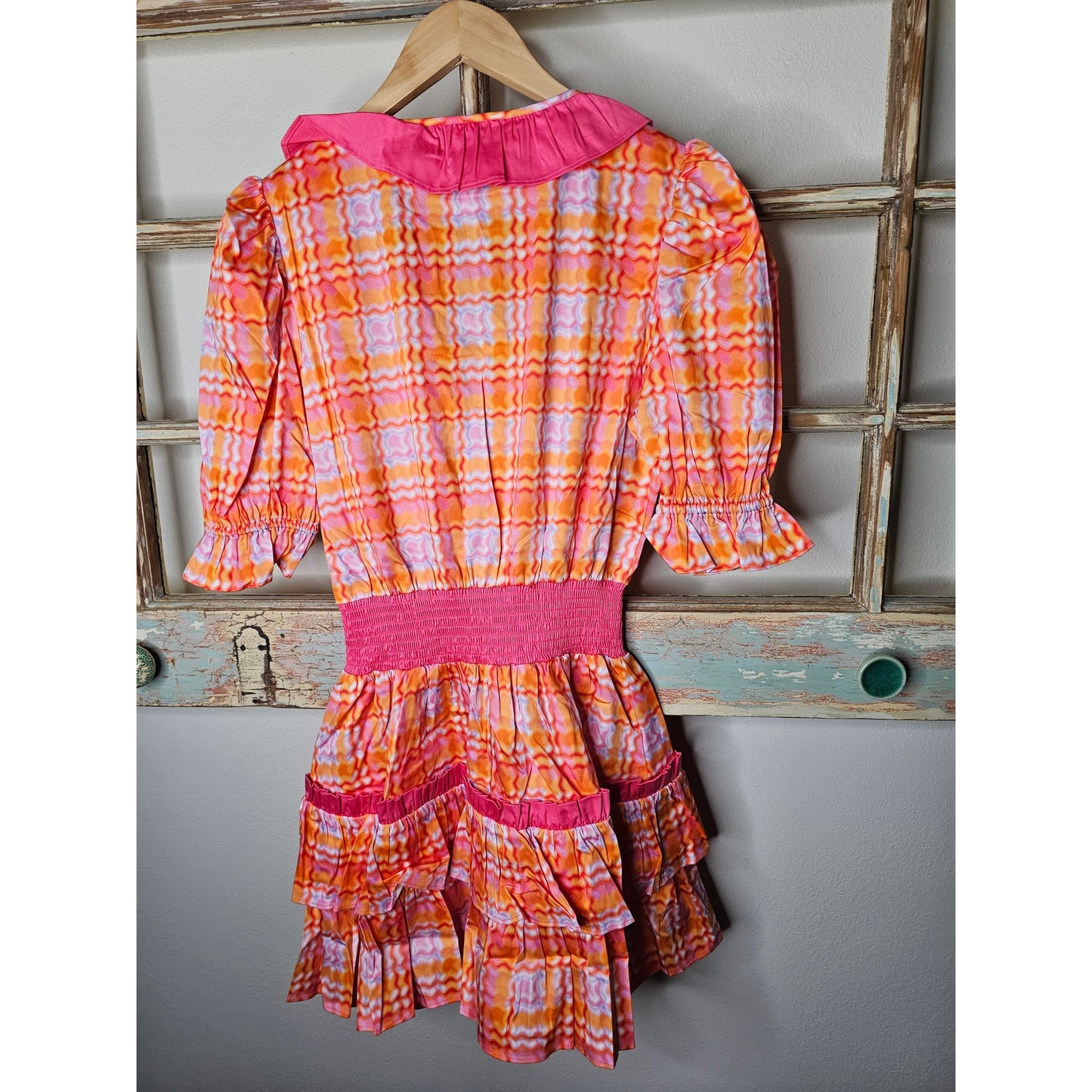 NWT Alden Adair Kelsey Cotton Dress in Retro Plaid Pink/ Orange Ladies size Small