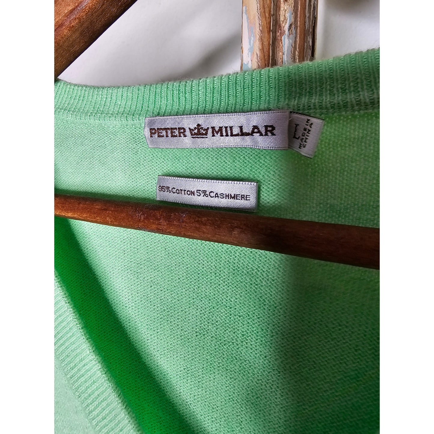 Peter Millar V-neck Green Lightweight Sweater Cotton/Cashmere Men's Size Large