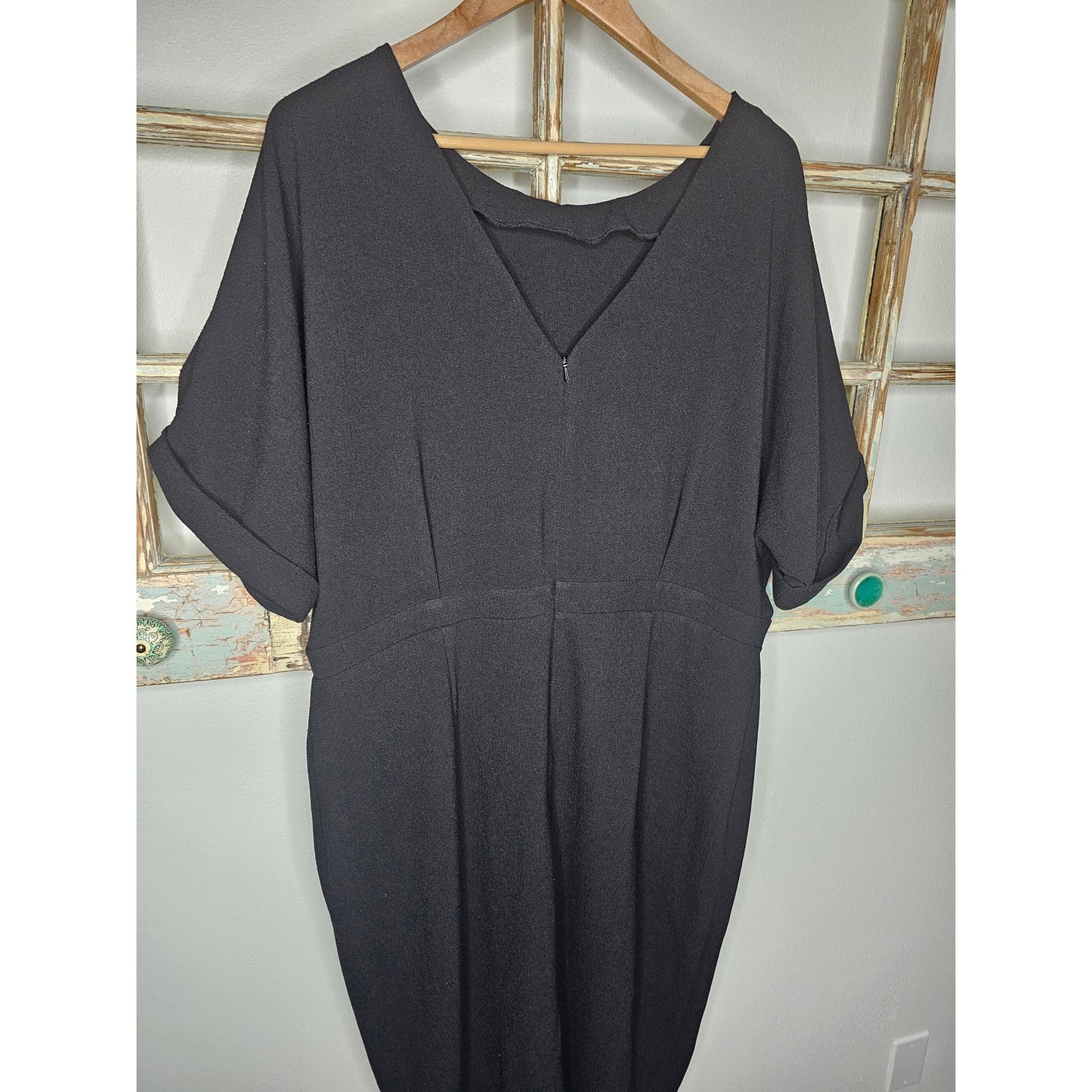 NWT Asos Black Basic Midi Dress Back V-Neck Ladies Size 16