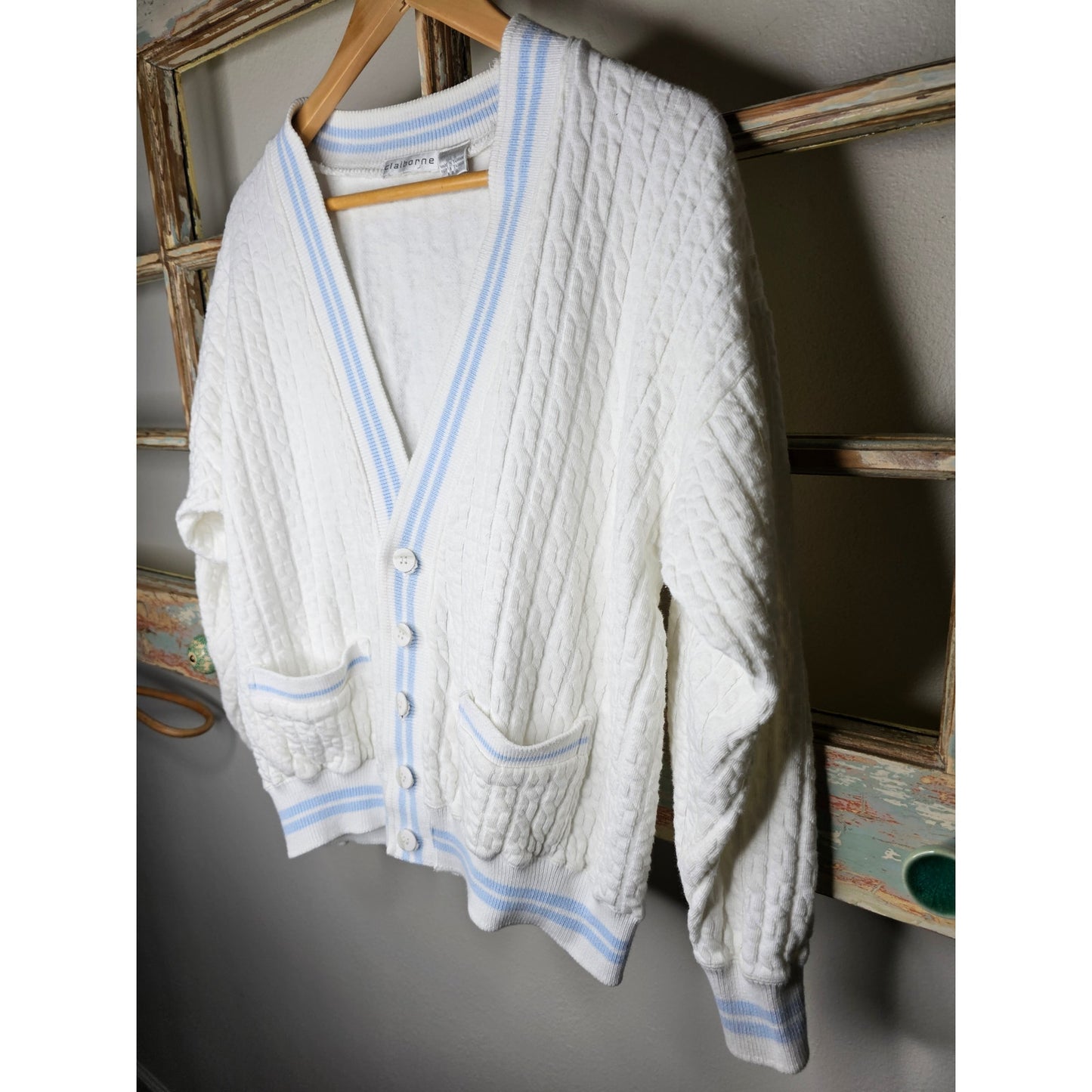 Vintage Cable Knit Button Up Cotton Cardigan Ladies size Small