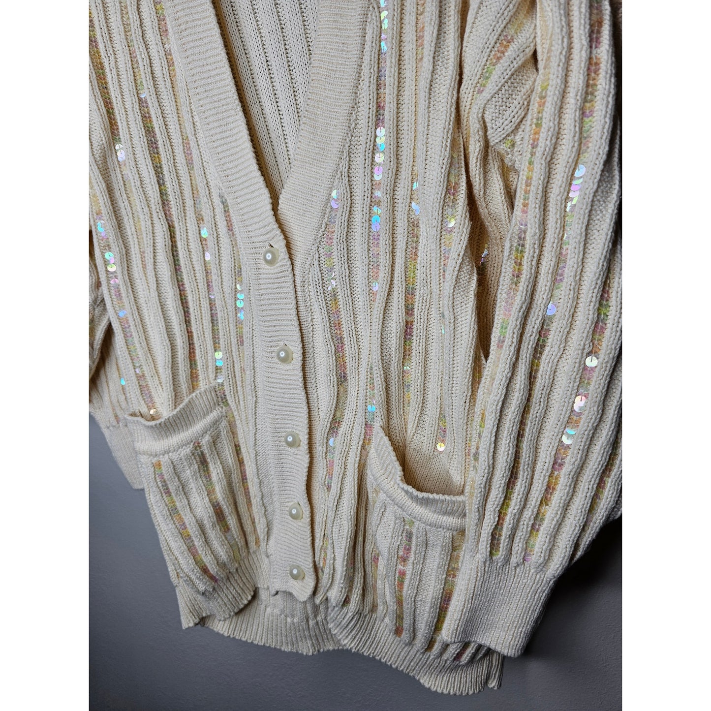 Vintage Cervellie Cream with Sequence and pearls Ladies size Medium