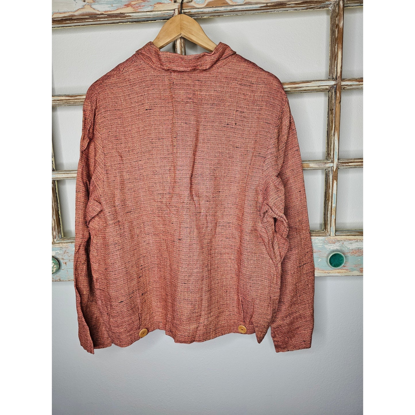 Flax Linen Zip Up Collared Jacket with Front pockets in Coral Tweed Size Small