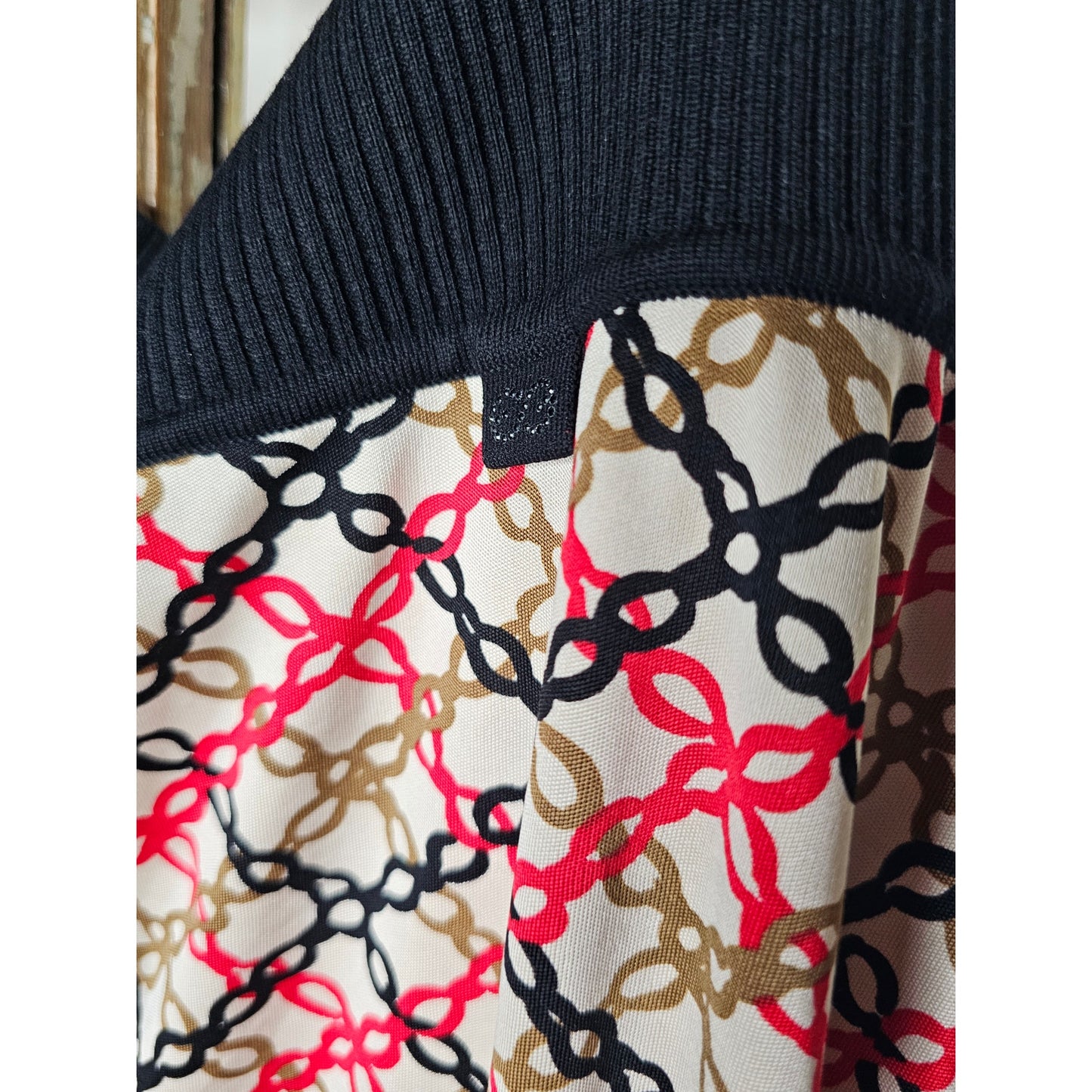 Escada Sport Red/Black/Tan Merino Wool Blend Silk Skirt size XL7[