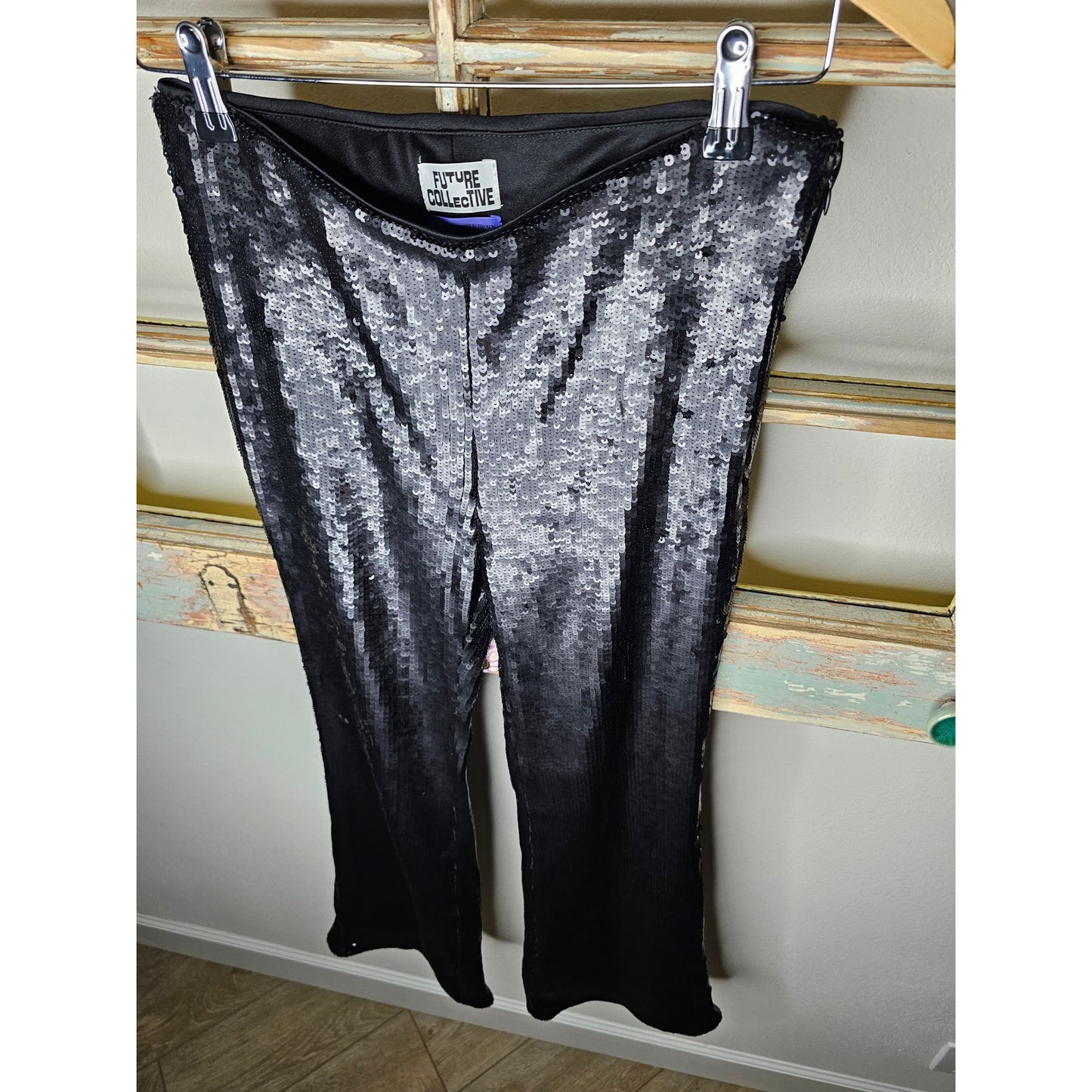 Future Collective X Kahlana Barfield Brown Sequence Bell Bottom Pants Size 6