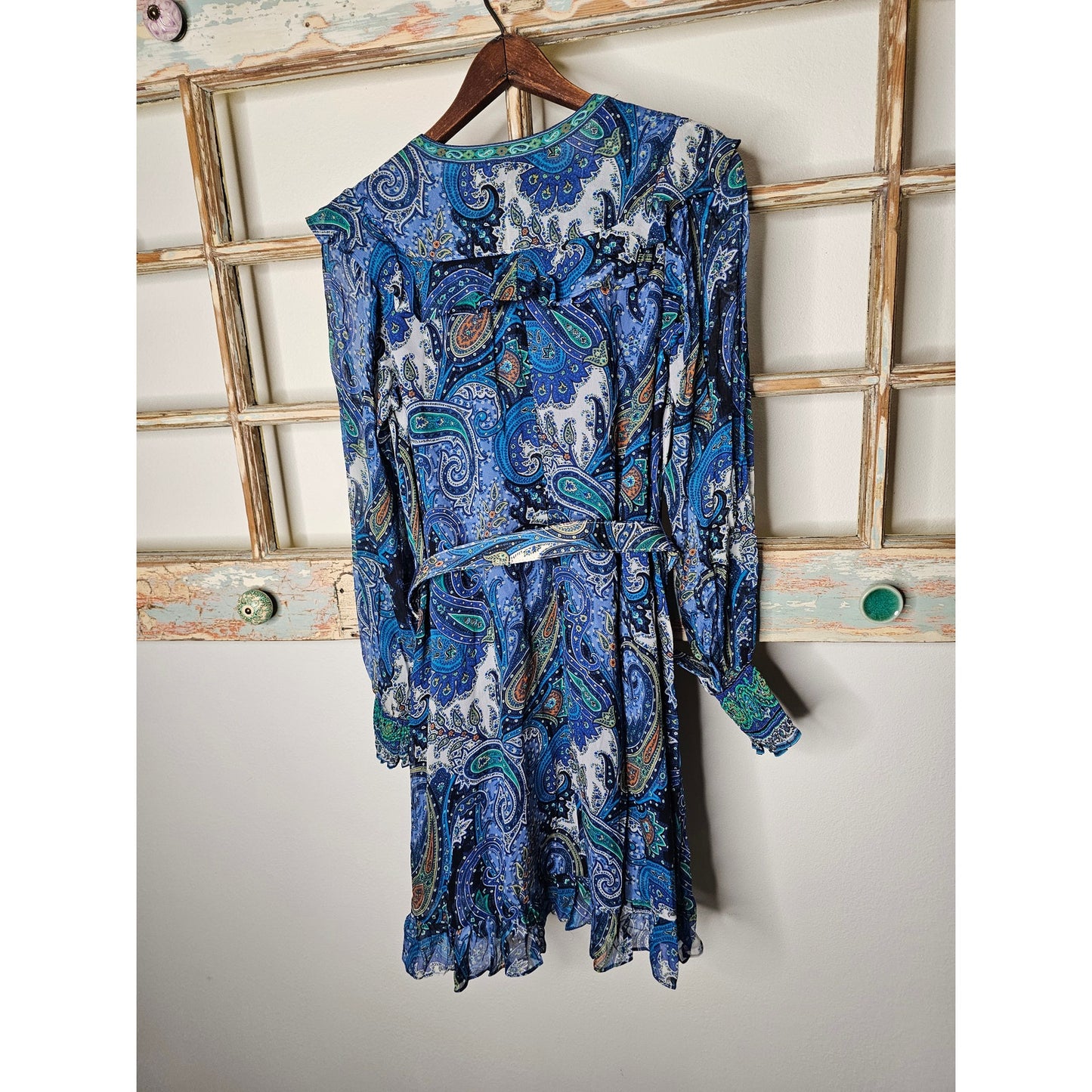 NWT Hale Bob Paisley Blue lightweight Dress Sheer long Sleeves ladies size XS