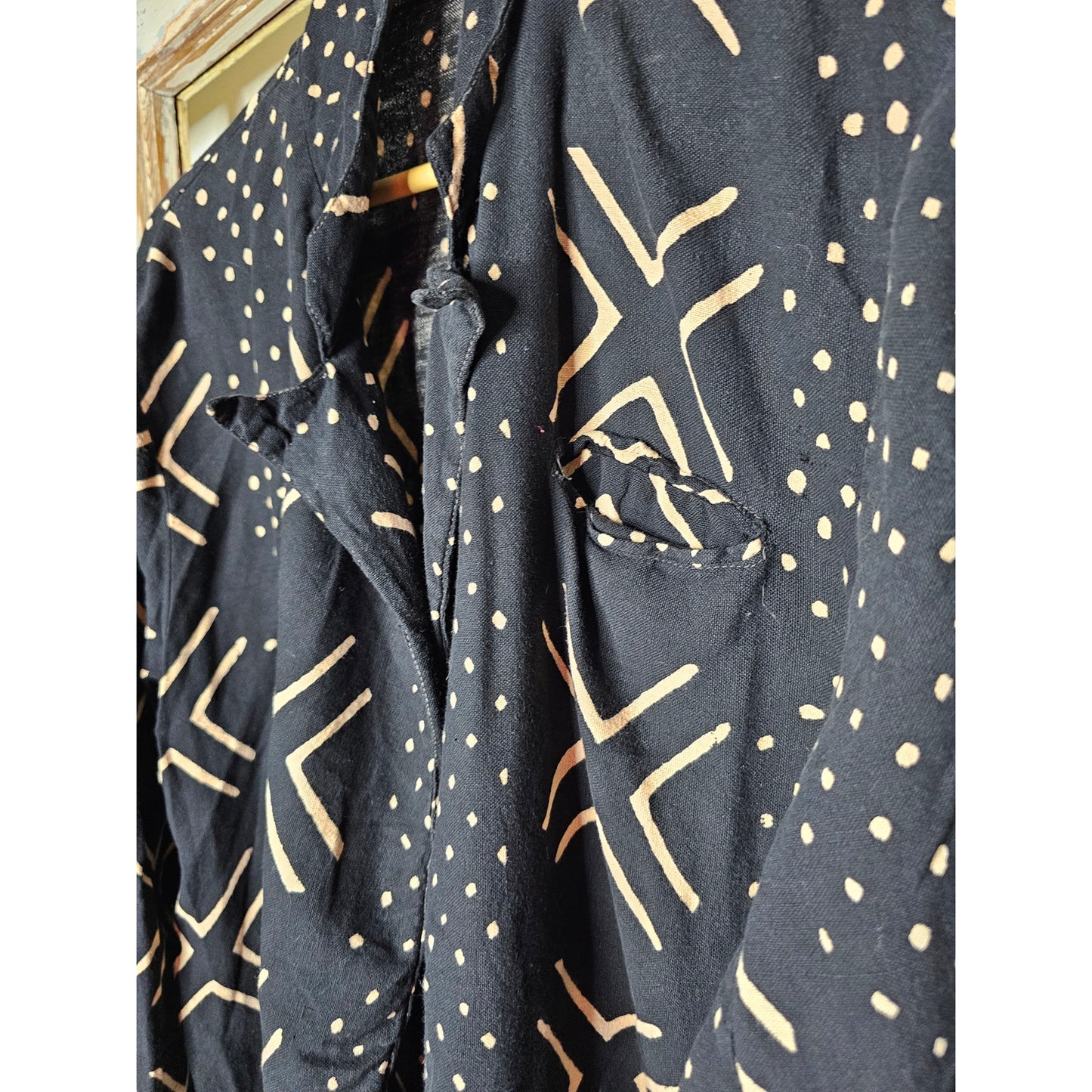 Boho Black/ Tan Open lightweight Geometric Pattern Blazer Size Large