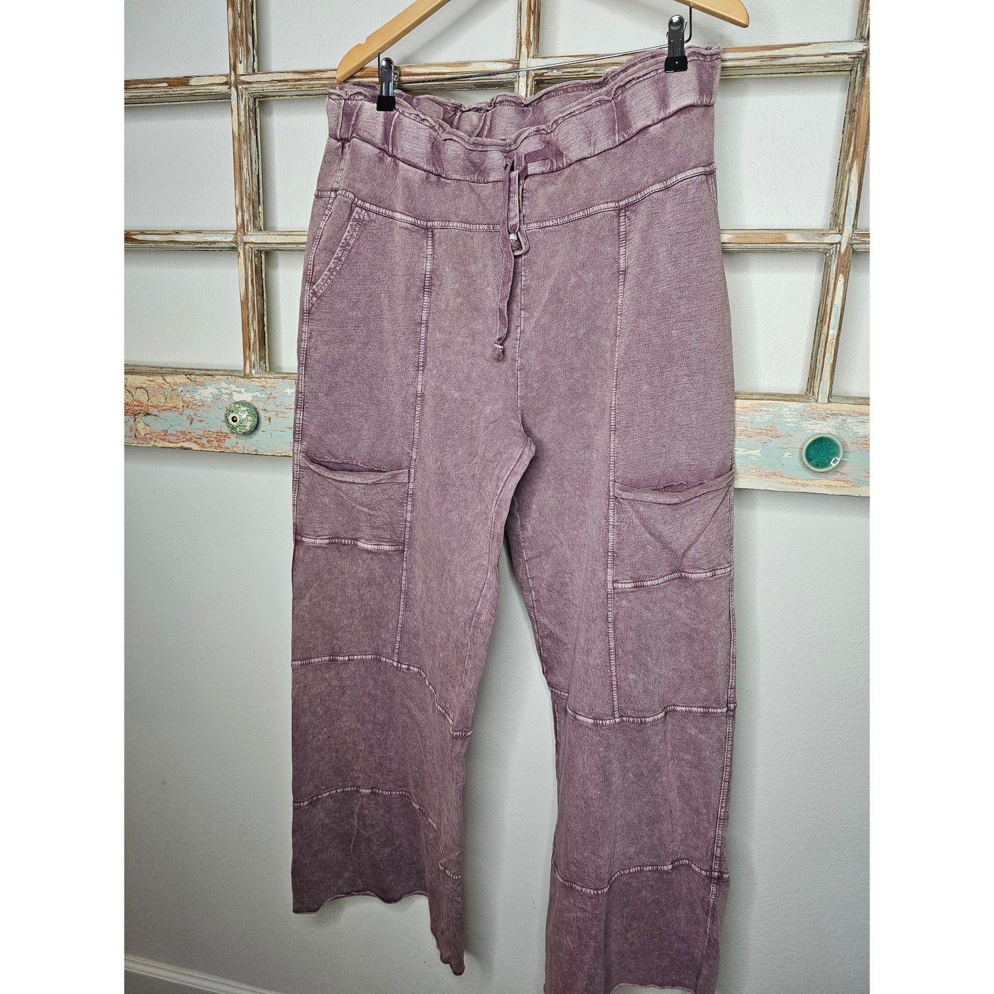 NWT Easel Wide Leg Full Length Mineral Washed Pants Ladies Small