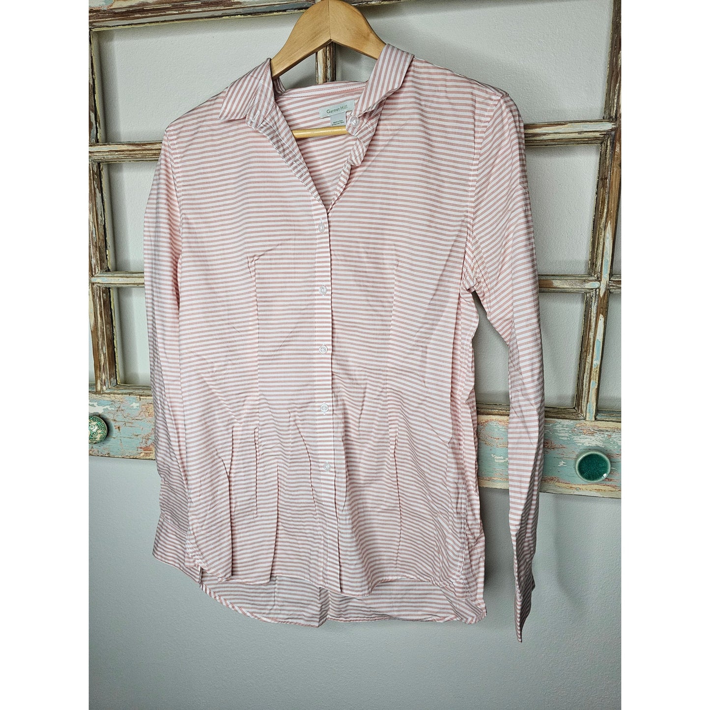 Garnet Hill Organic Pina Striped Button Up Long Sleeve Ladies Size 8