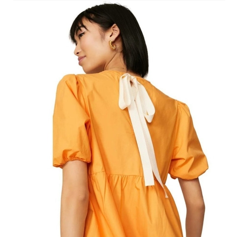 Peter Som Marigold Tiered Midi Dress Puff Sleeves W/ Keyhole back size 4