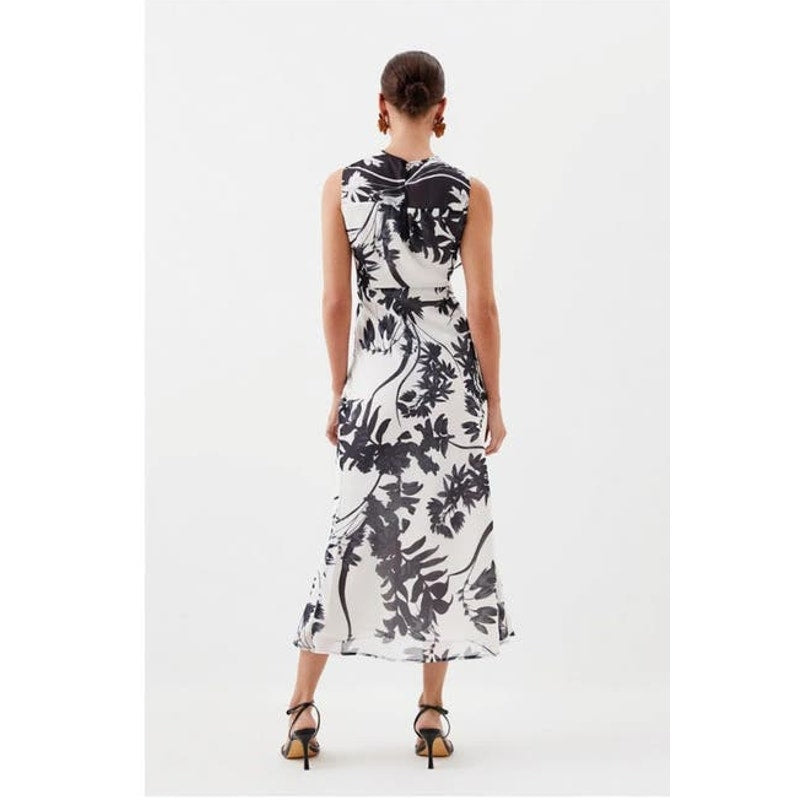 NWOT Karen Millen Floral Georgette Ruffle Front Midi Dress Ladies size Small