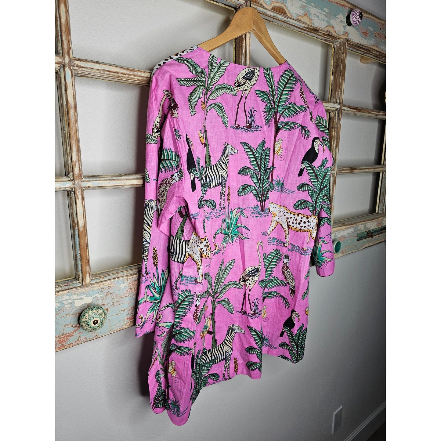 Pink Jungle Print Pullover Tunic Ladies Size Medium by Little Tibet Boutique