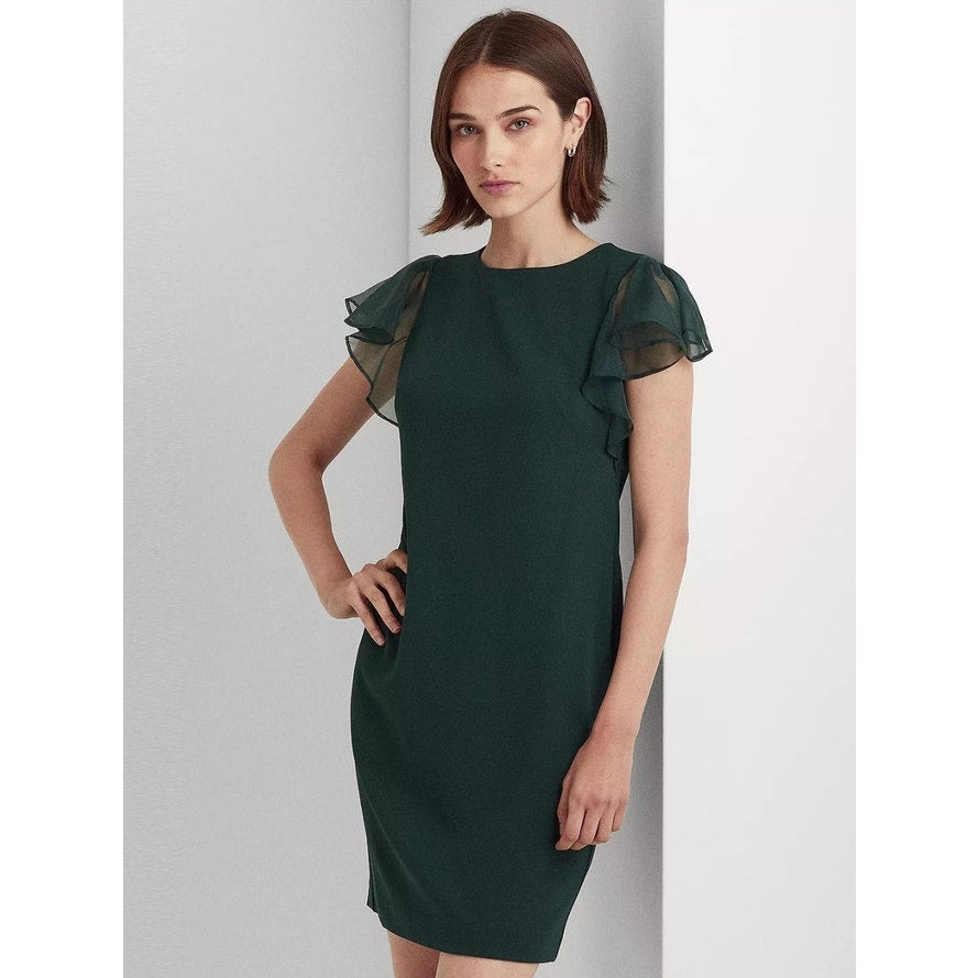NWT Ralph Lauren Green Ruffled Sleeve Dress size 16