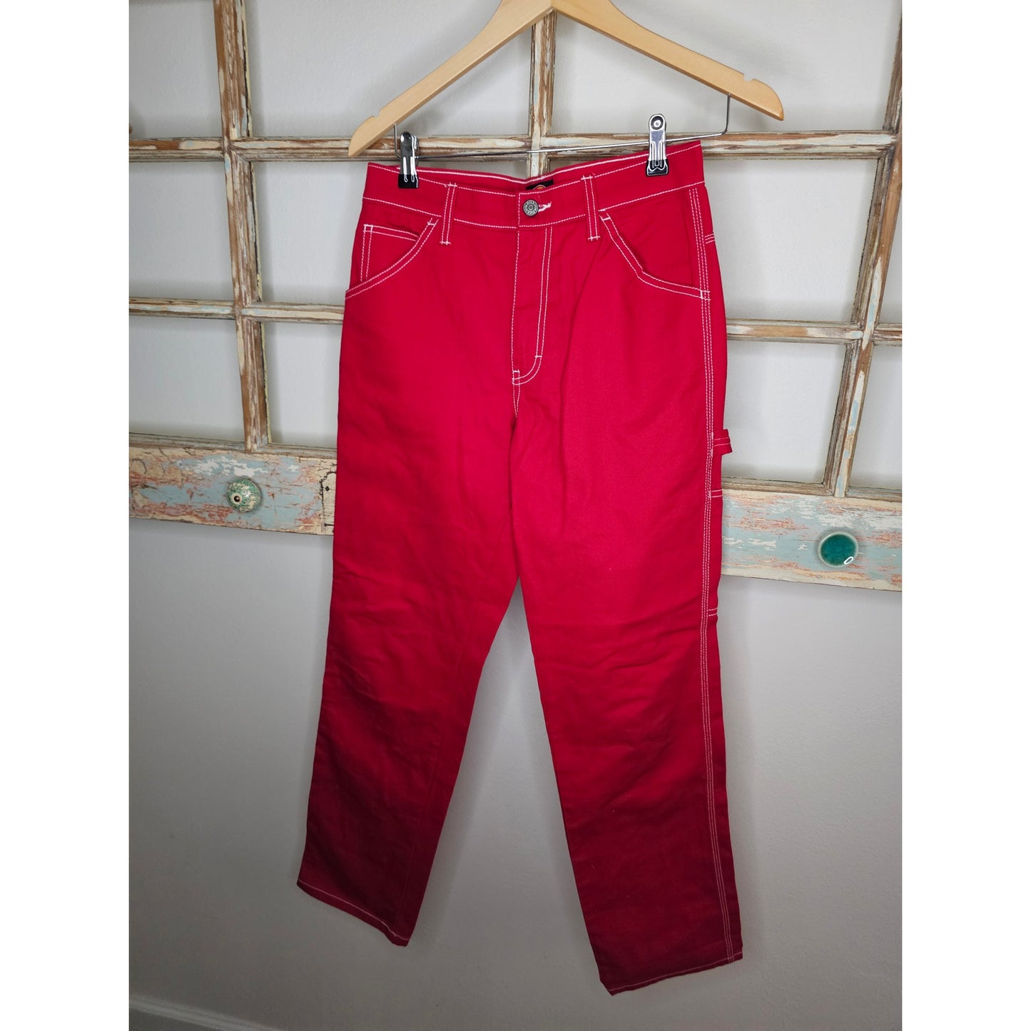 NWOT Dickies Red Carpenter Pants w/ white contrast stitch Ladies size 1 / 25