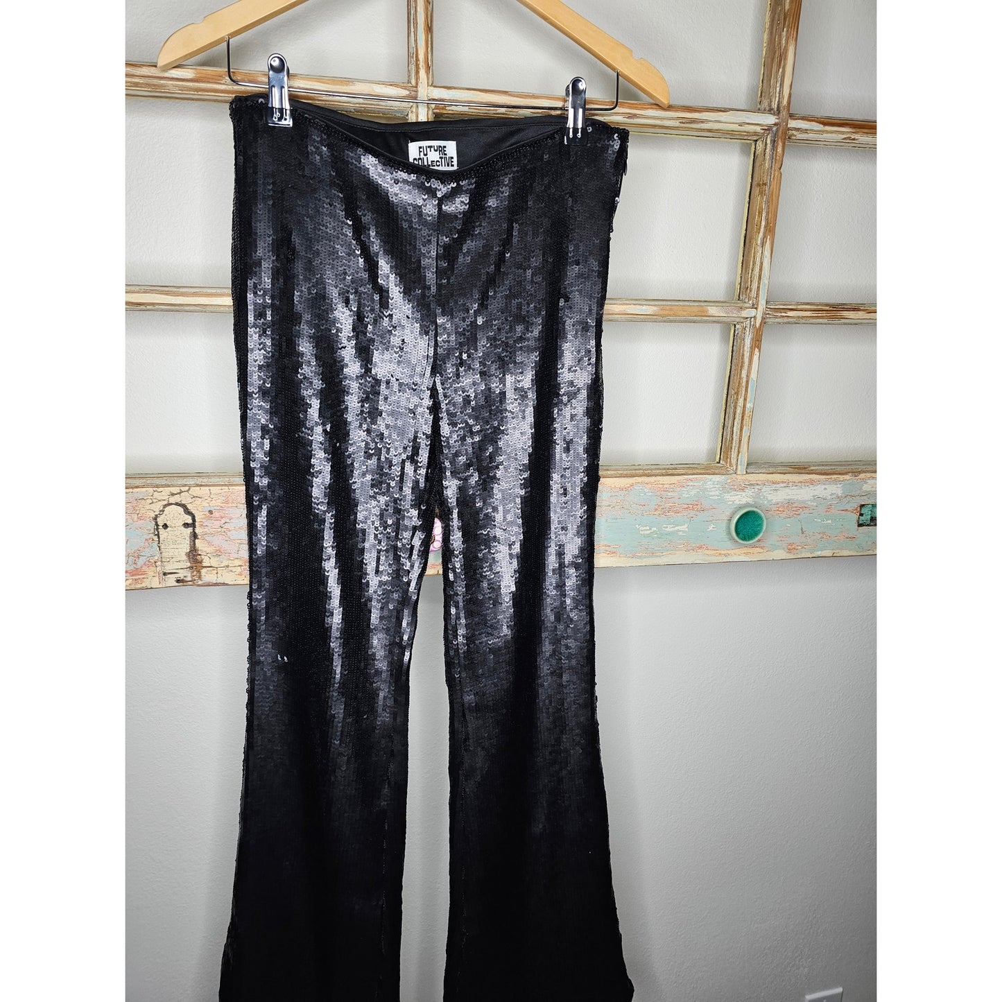 Future Collective X Kahlana Barfield Brown Sequence Bell Bottom Pants Size 6
