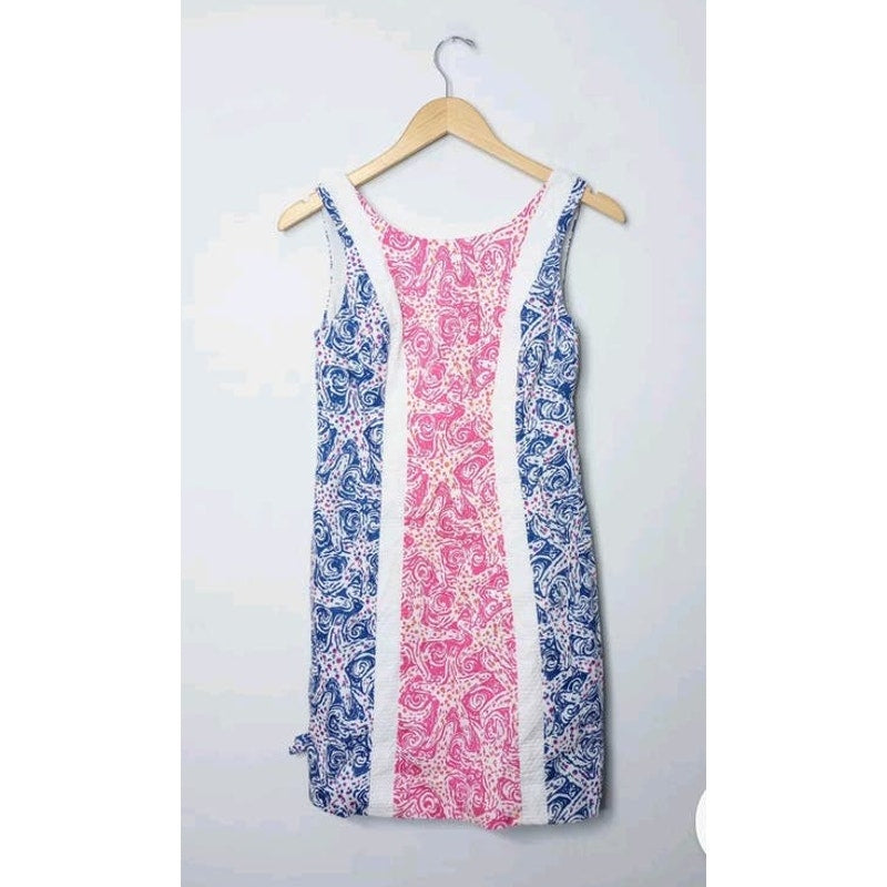 Lilly Pulitzer Starfish Pink, Blue & White Shift Dress Ladies Size 2