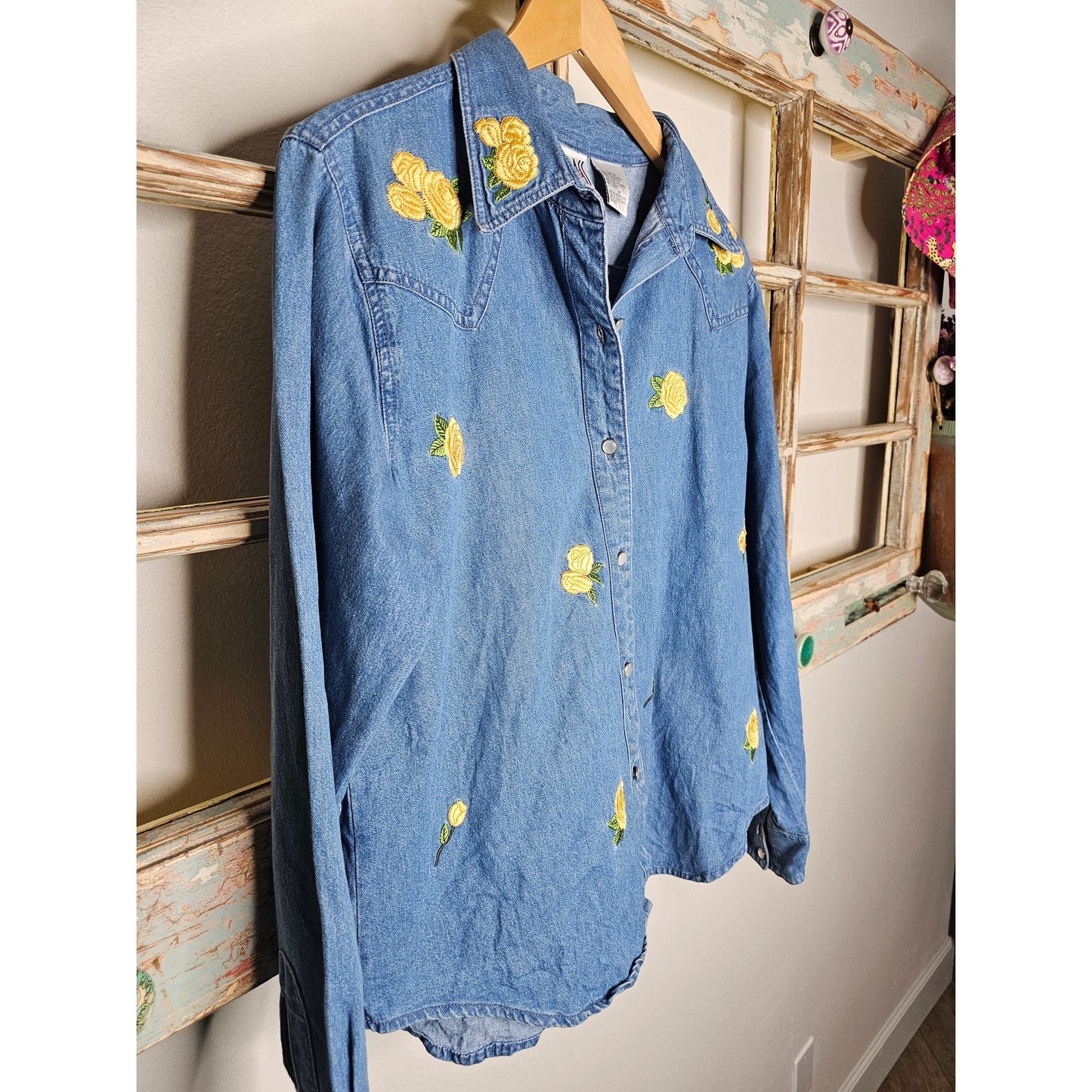 Vintage Bill Blass Denim Button Up Shirt W/ Embroidered Size Medium