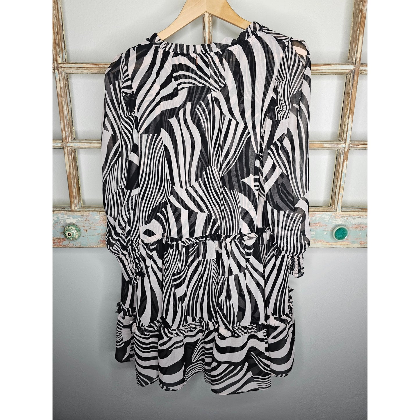 NWOT Misa Zebra Print Sheer Tiered Dress Ladies Size Small