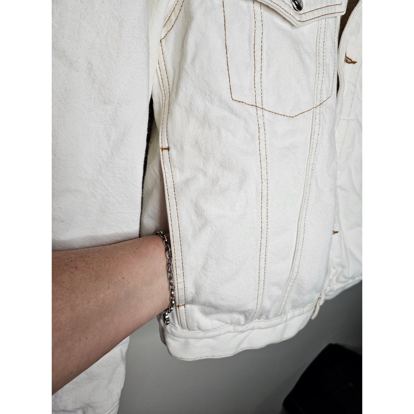 IRO Paris White Denim Franz Shearling lined Denim jacket Size FR 34 / US 2