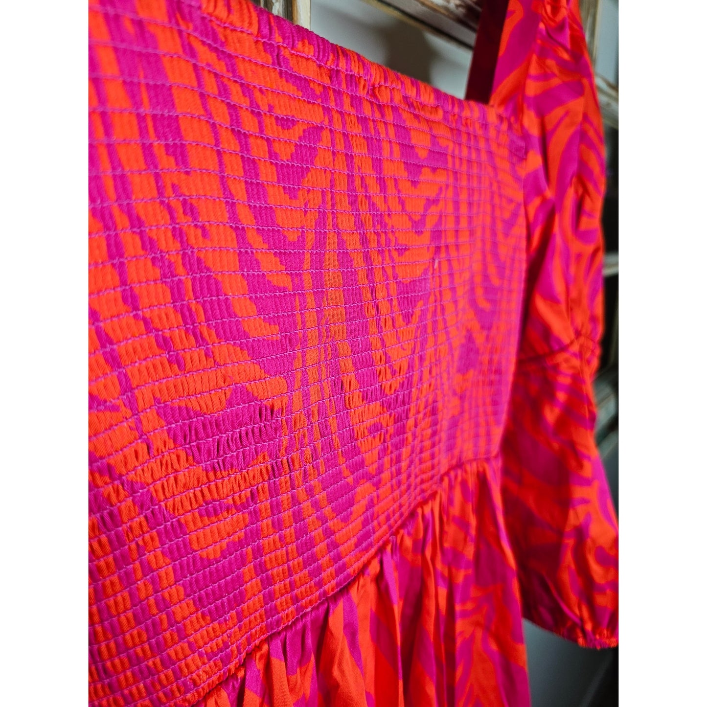 NWT Alden Adair Mia Cotton Tiered Zebra Dress in Pink/Red Ladies Size Small