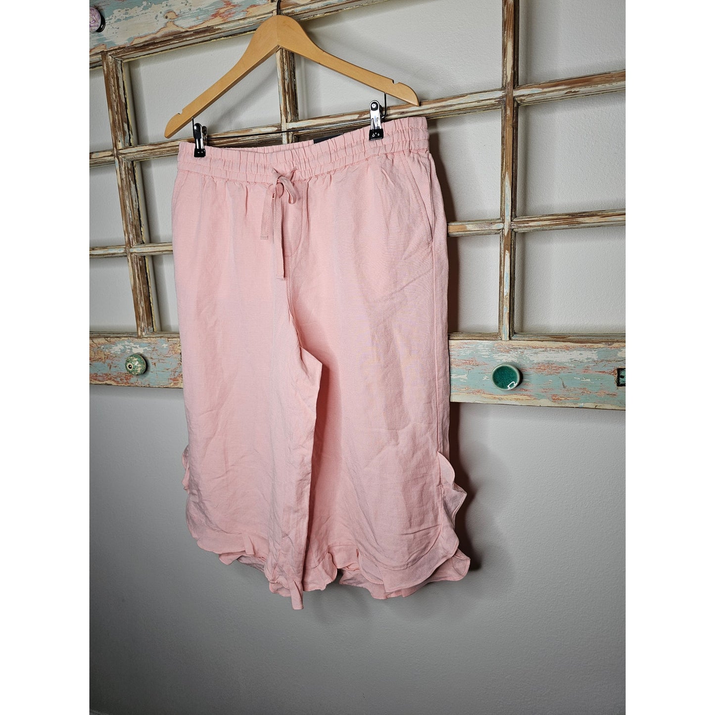 NWT Lane Bryant Peach Linen Ruffle Hem Cropped Pants Size 14/16