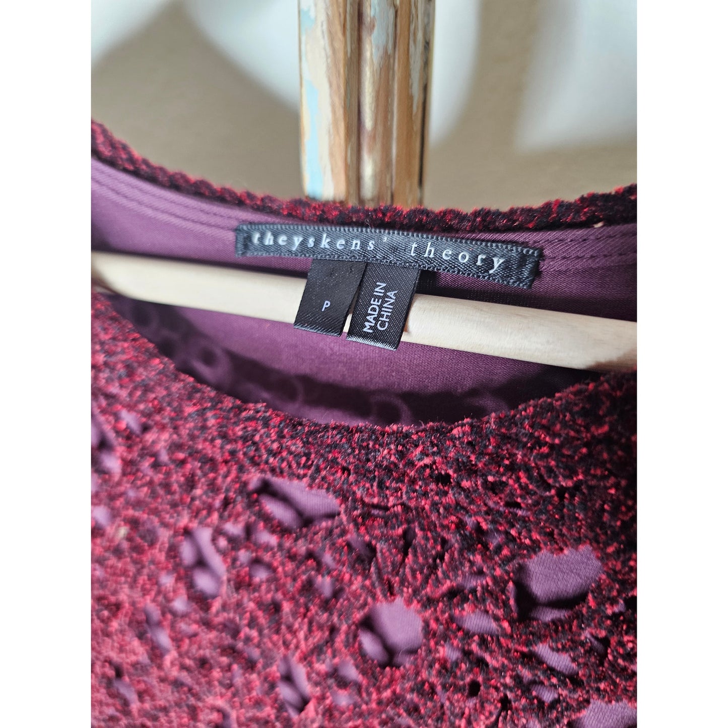 Theysken's Theory Maroon Crocheted Dress W/ Slip Ladies size Small