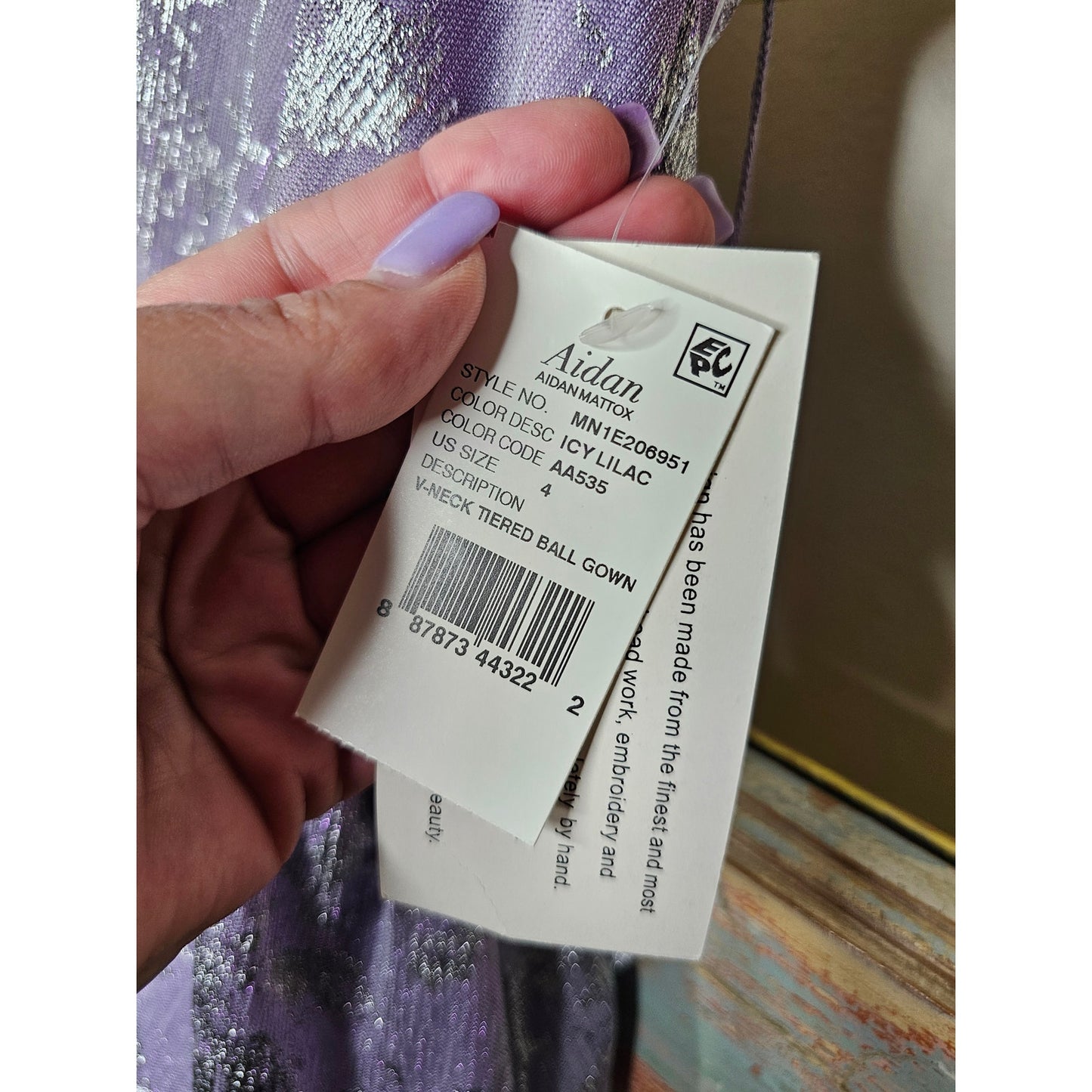 NWT Aidan by Aidan Mattox Metallic Tiered Evening Dress Size 4