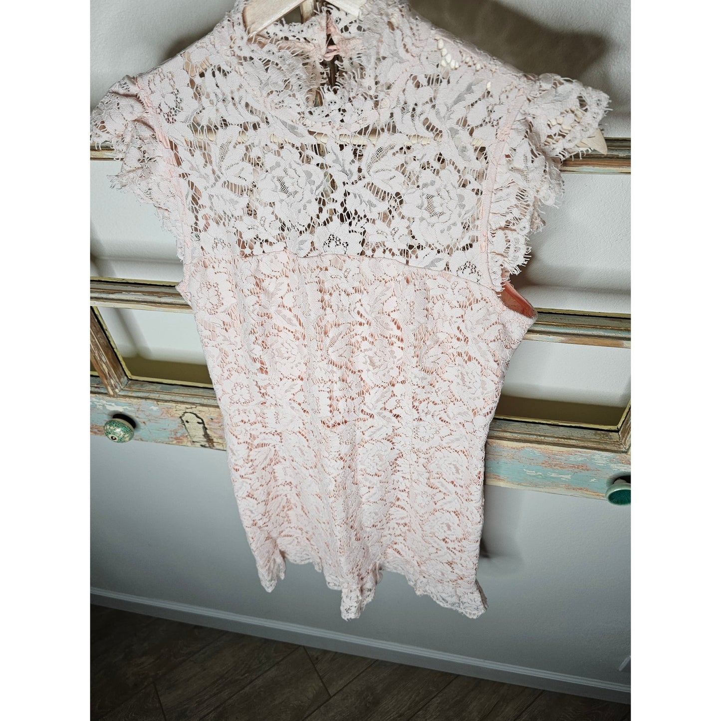 Eyelash Lace Mini Dress W Keyhole Back in Peach By Aijek Ladies 3 / size 10