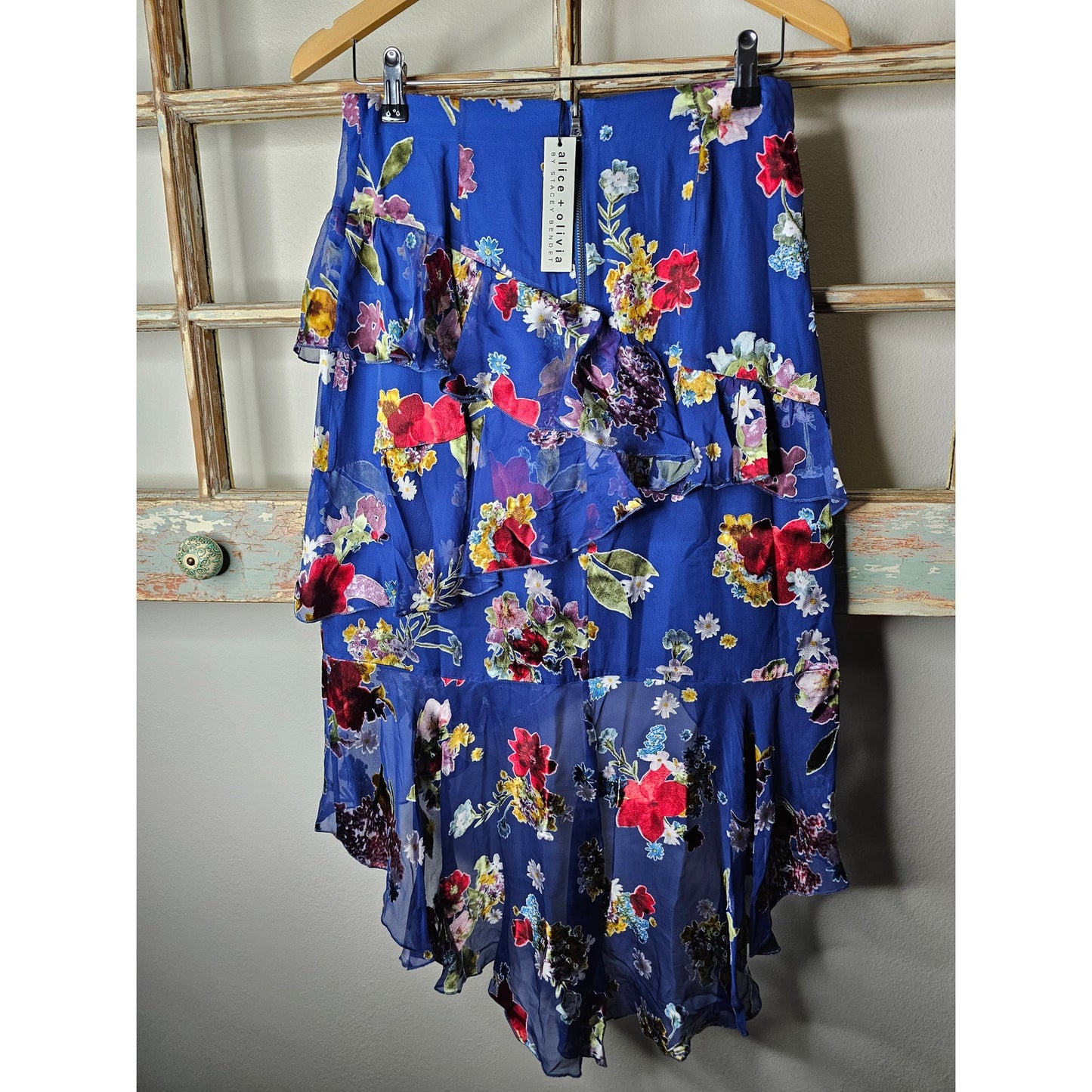 NWT Alice & Olivia Floral Asymmetrical High/Low Skirt Size 10