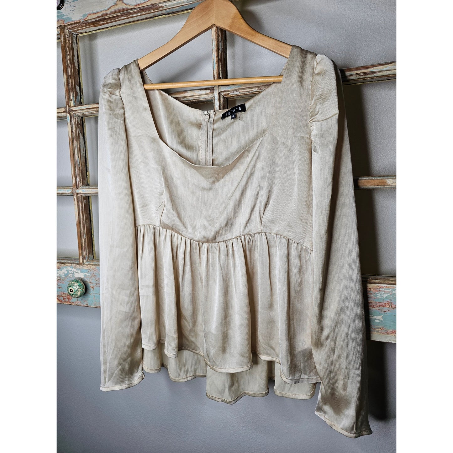 NWT 1.State Long Sleeve Squareneck Empire Top Ladies Size 16