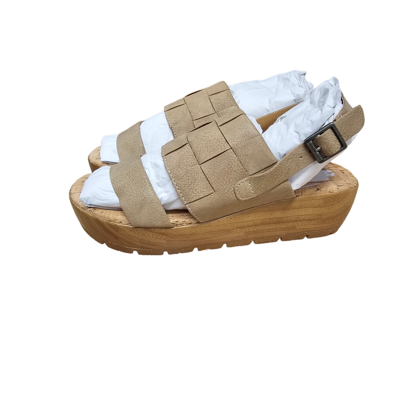 NWOB Korks Fraya natural Leather Comfort Wedge Sandals Ladies size 8