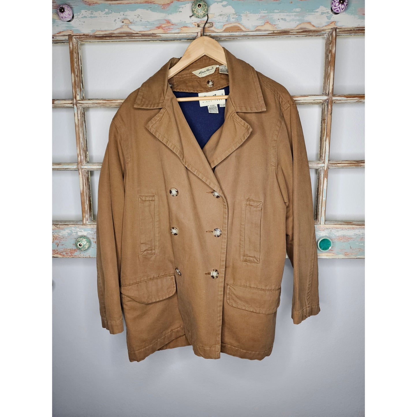 Vintage Eddie Bauer Ladies Khaki Peacoat with Wool removable Lining size Large
