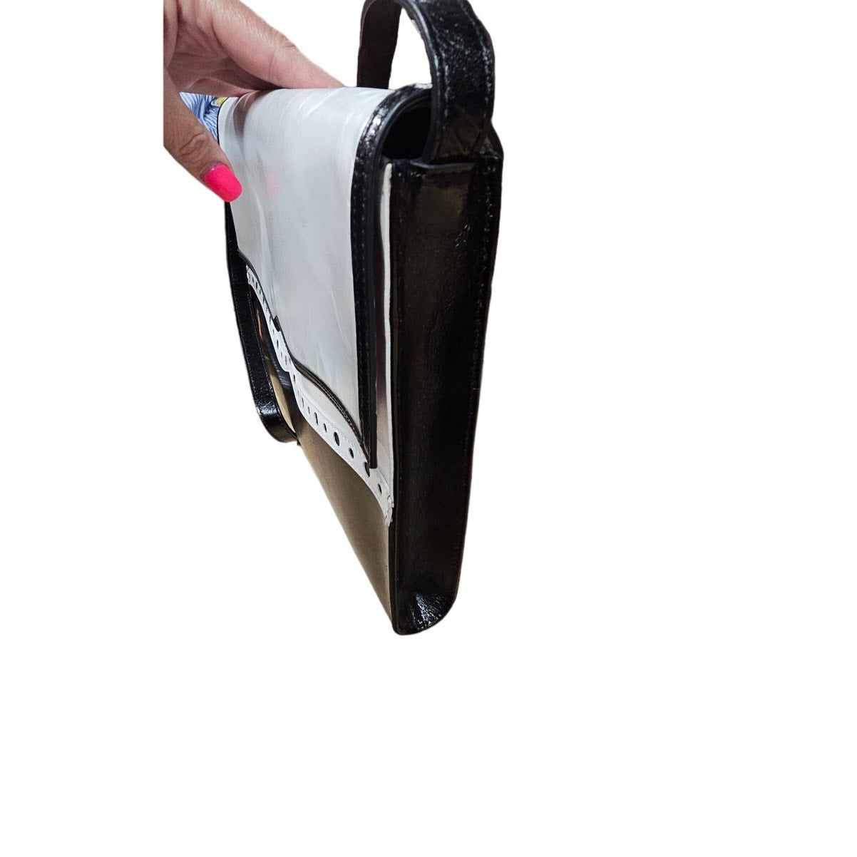 HOBO International Black & White Wing Tip Leather Envelope bag with strap