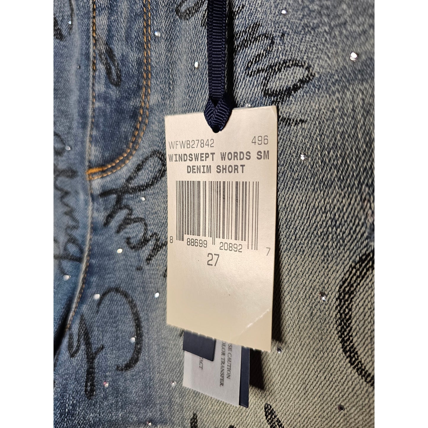 NWT Juicy couture Mid Rise Crystals & Graffiti Denim Shorts Ladies size 27