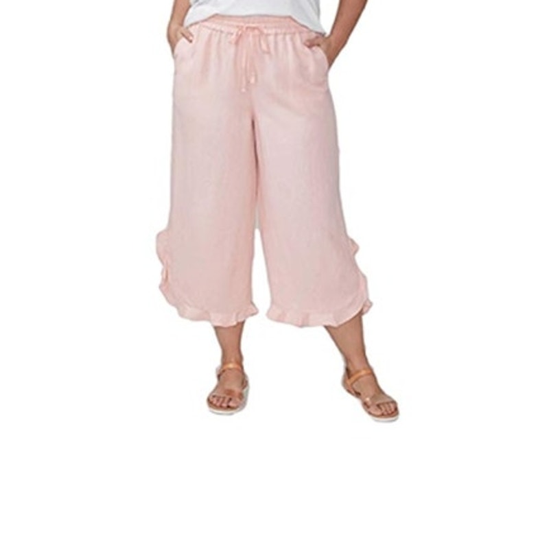 NWT Lane Bryant Peach Linen Ruffle Hem Cropped Pants Size 14/16