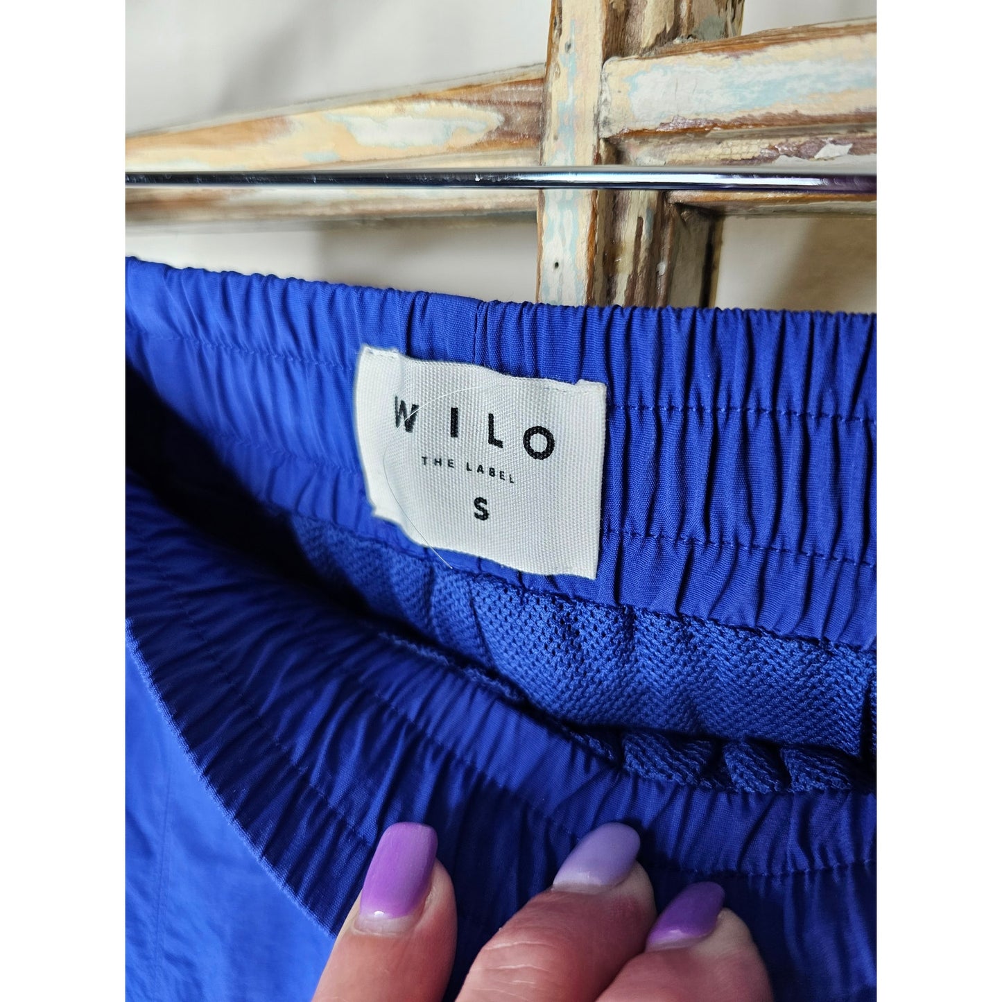 Wilo Cobalt Blue Nylon Track Pants elastic bottoms & waist W/ cinch Size Small