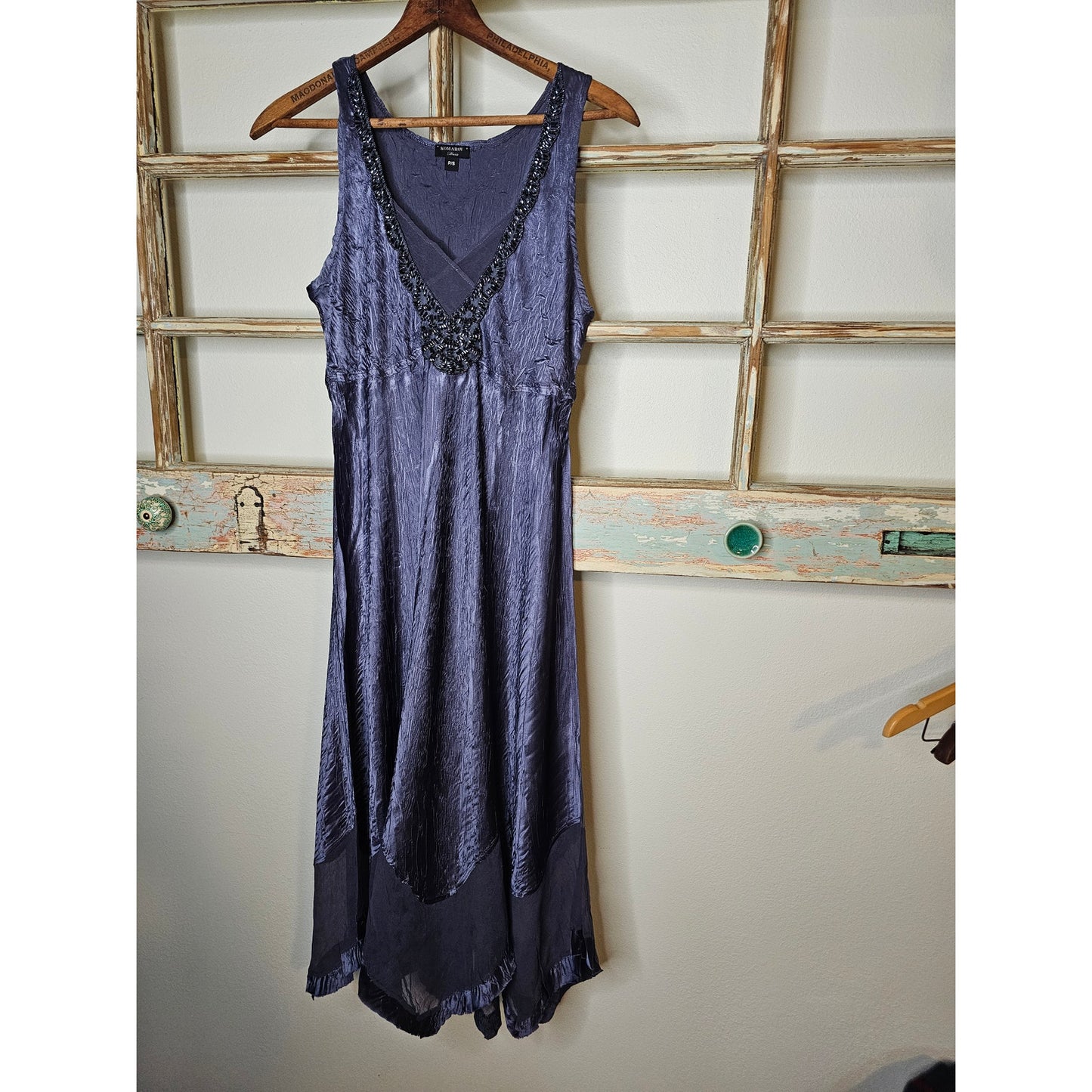 Komarov Blue Sleeveless lightweight Handkerchief Hem Ladies Dress size Small