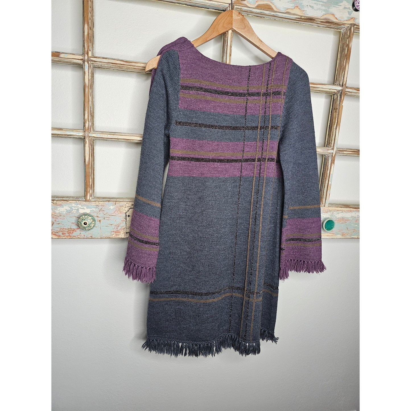 Nanette Lepore Wool Sweater Dress W/ Bell Sleeves Fringe Ladies Size Small