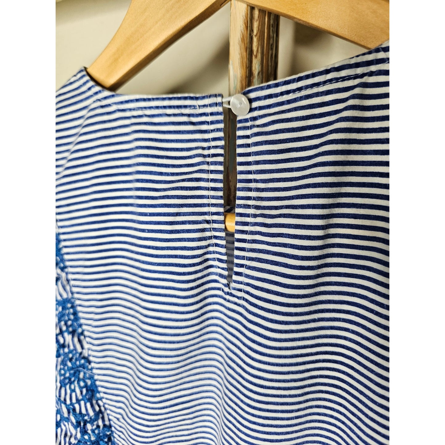 Koton Blue & White Stripe Midi Dress with Ruffles and Embroidery Ladies size Medium
