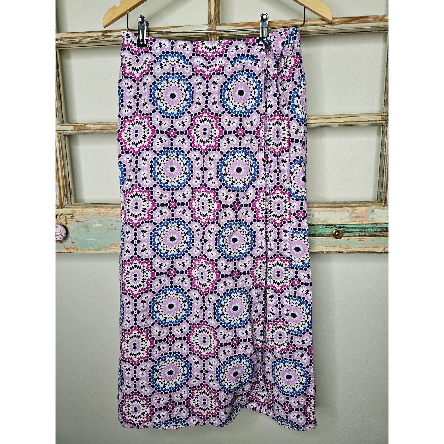 NWT Linen Wrap Midi Skirt Mosaic Design Ladies Size 0