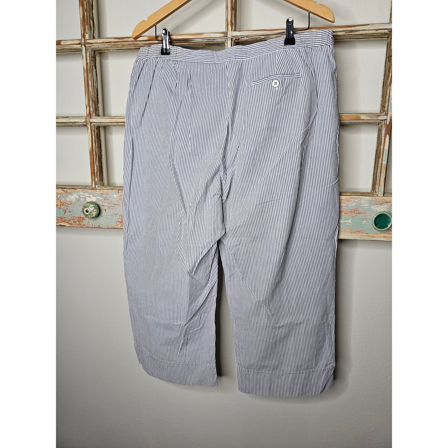 Chico's Blue & White Vertical Stripe Wide Leg Crop Pants Size 3 / US 16