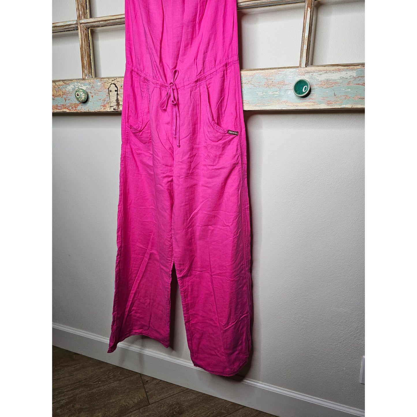 Hot Pink Strapless Drawstring Wide Leg Jumpsuit Ladies size XS