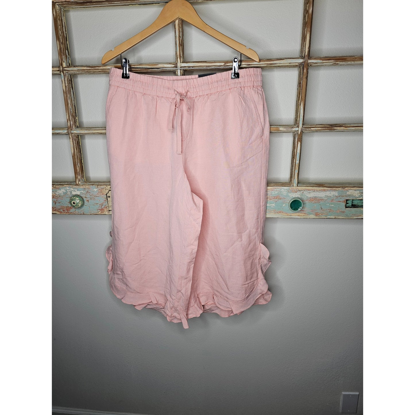 NWT Lane Bryant Peach Linen Ruffle Hem Cropped Pants Size 14/16