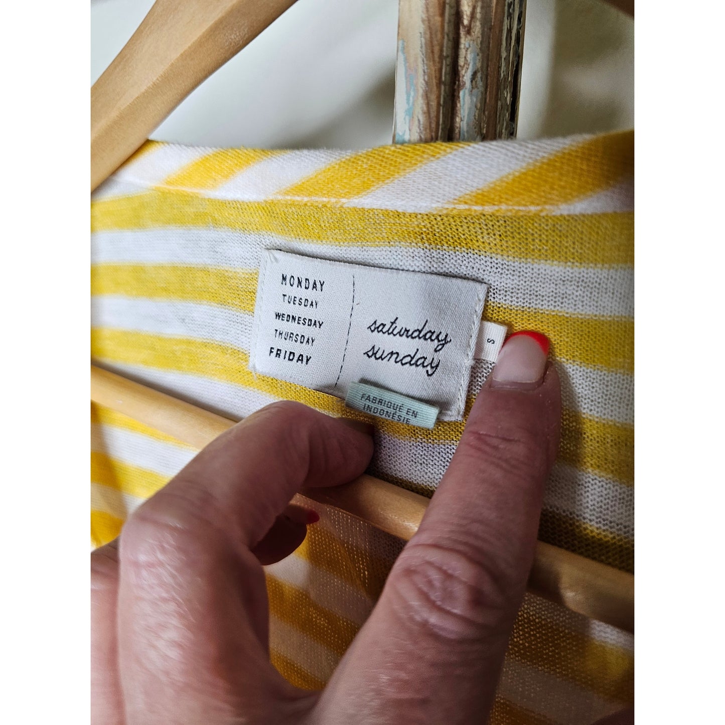 Anthropolgie Saturday Sunday Yellow/White Long Sleeve Tee Shirt Ladies Small