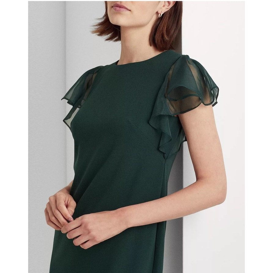NWT Ralph Lauren Green Ruffled Sleeve Dress size 16