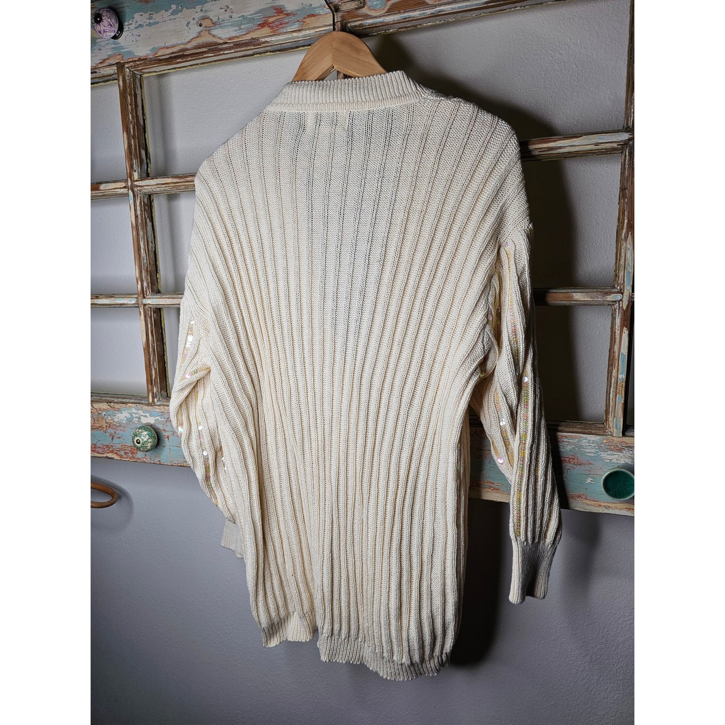 Vintage Cervellie Cream with Sequence and pearls Ladies size Medium
